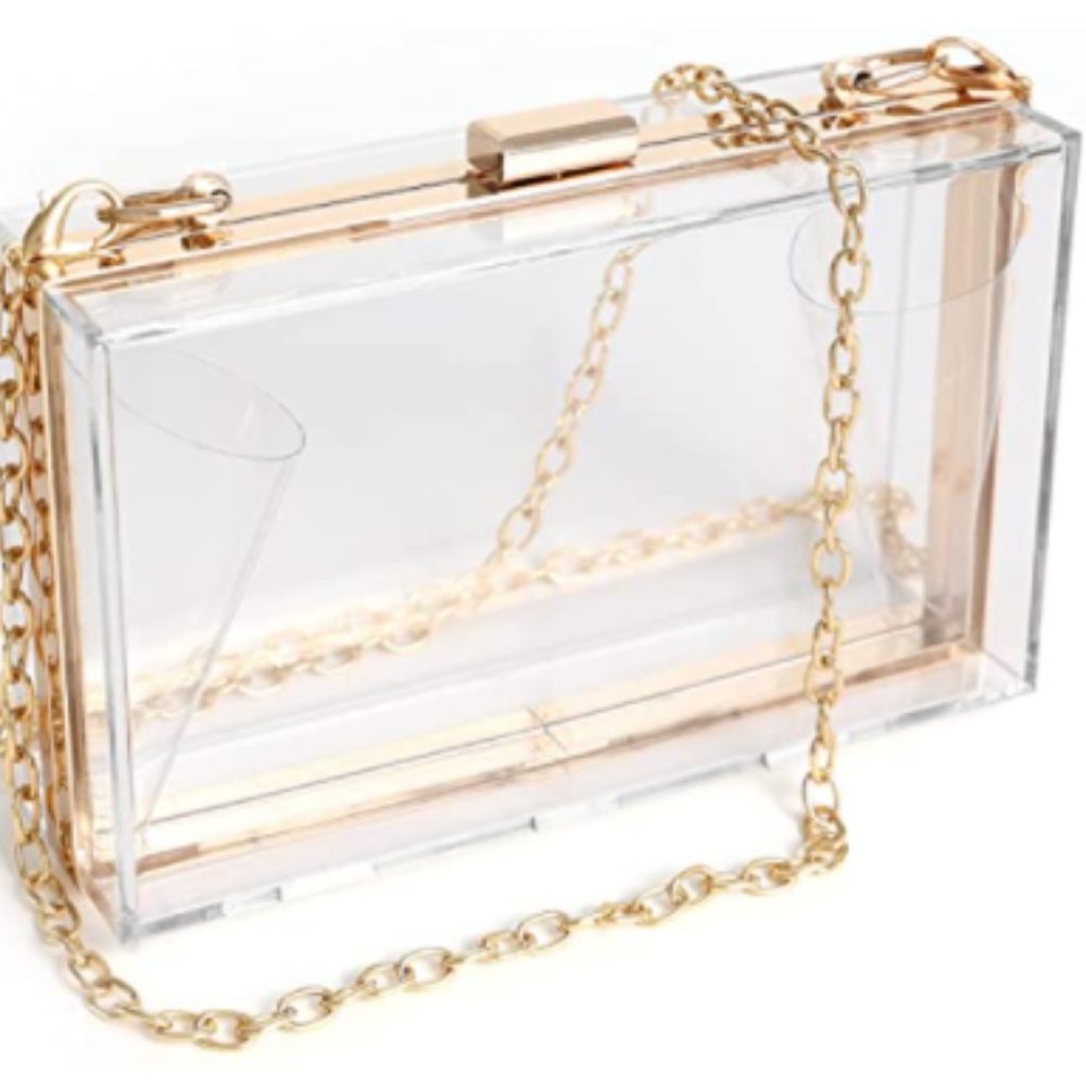 *NEW* Clear Purse Acrylic Clear Clutch Bag, Shoulder Handbag W Removable Strap